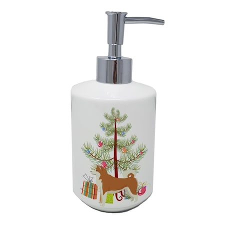 Carolines Treasures 7 x 3.5 in. Akita Christmas Tree Ceramic Soap Dispenser CK3512SOAP